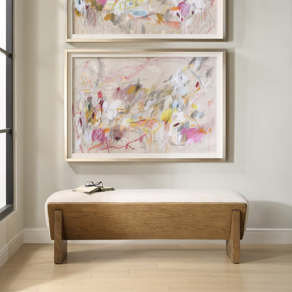 Uttermost Wedged Bench - 59’’ W x 17’’ H Soft Ivory Modern Living Room UT-23806
