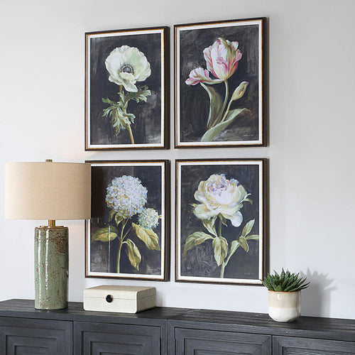 Uttermost Florals On Black Framed Prints, Set/4
