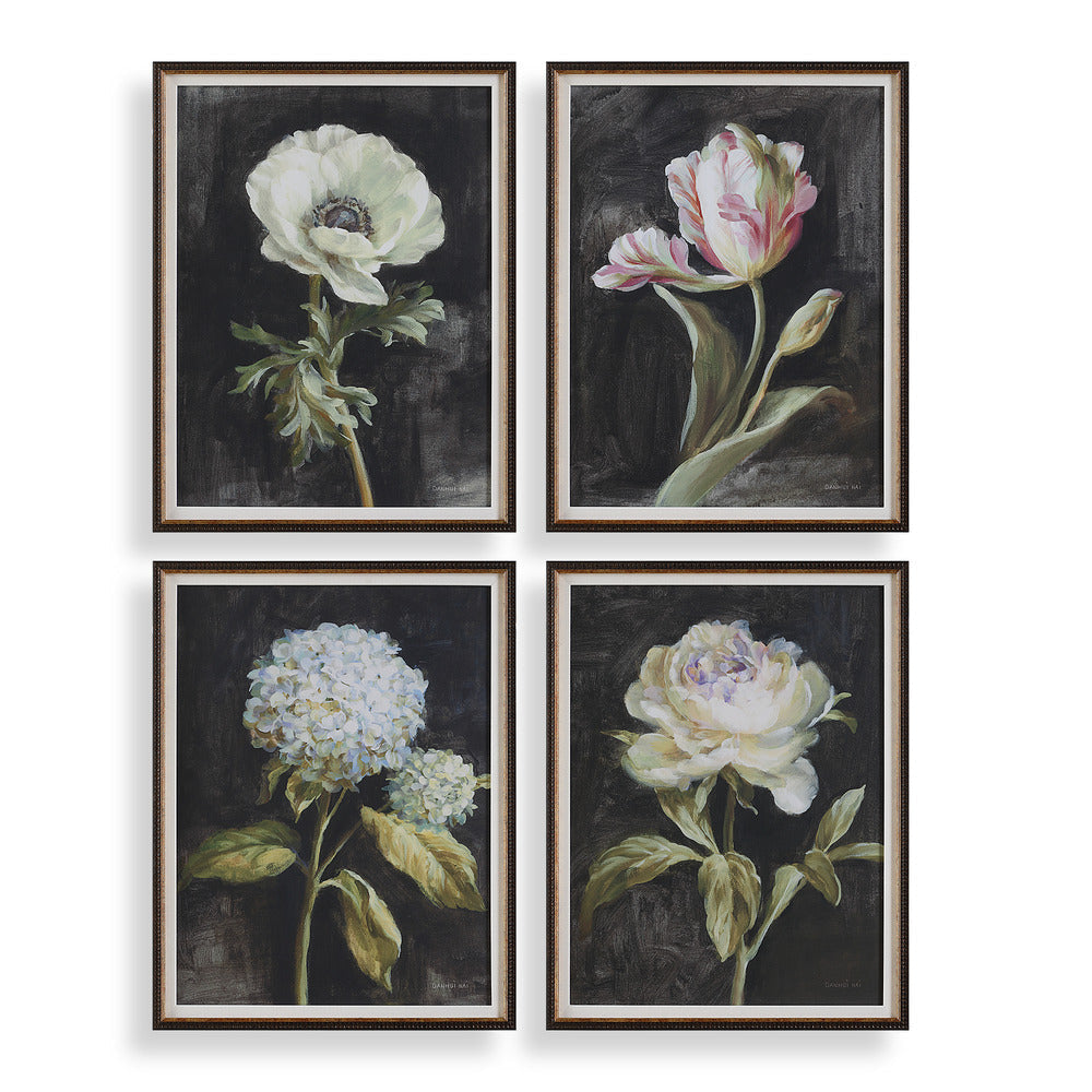 Uttermost Florals On Black Framed Prints, Set/4