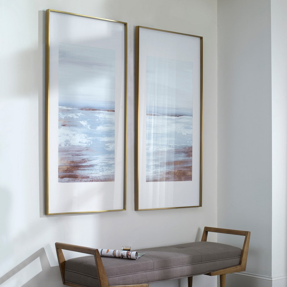 Uttermost 33716 Coastline - 57.5 Inch Framed Print (Set of 2), Light Blue/Gray/White/Rust Brown/Gold Finish