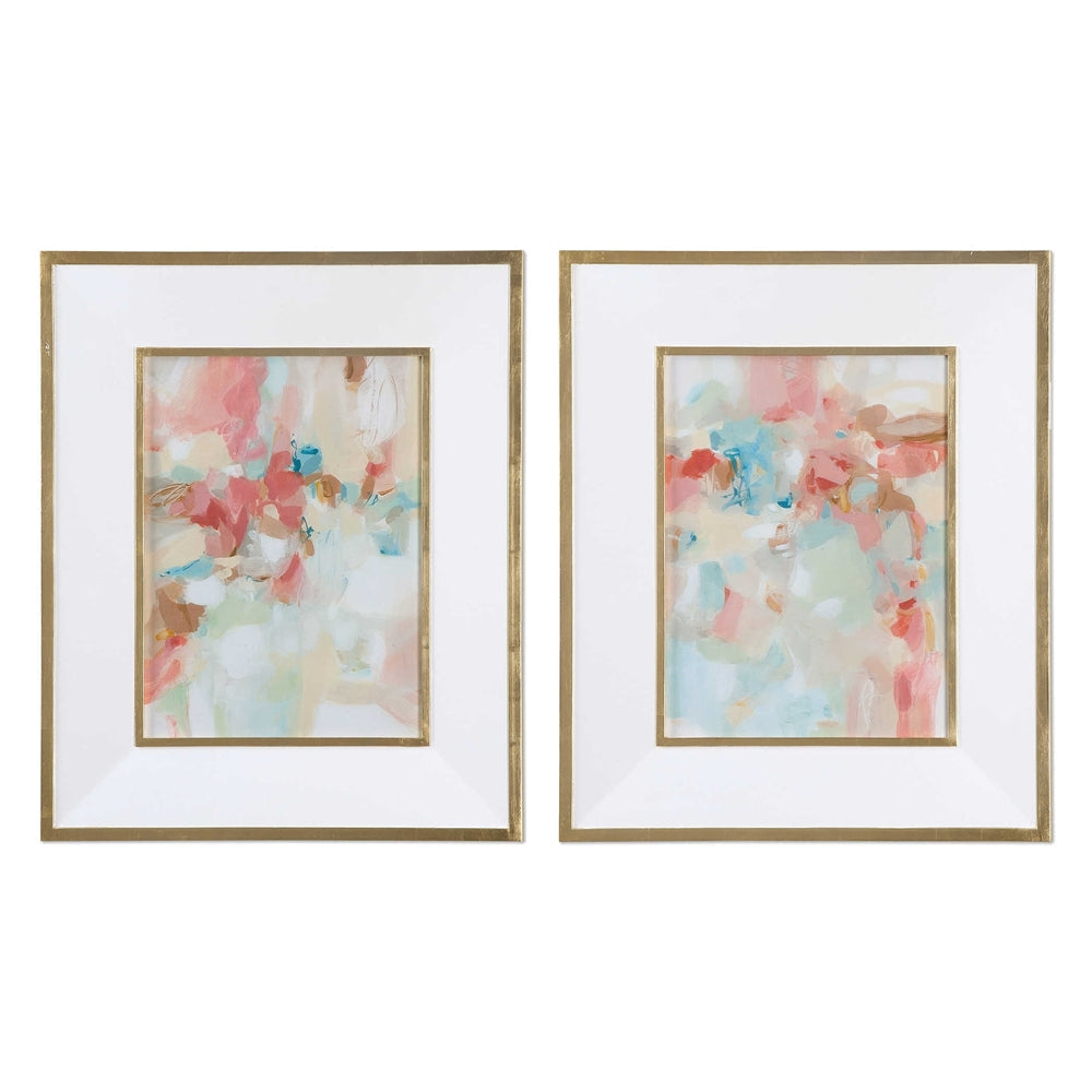 A Touch Of Blush And Rosewood Fences - 33.63 inch Abstract Art (Set of 2)