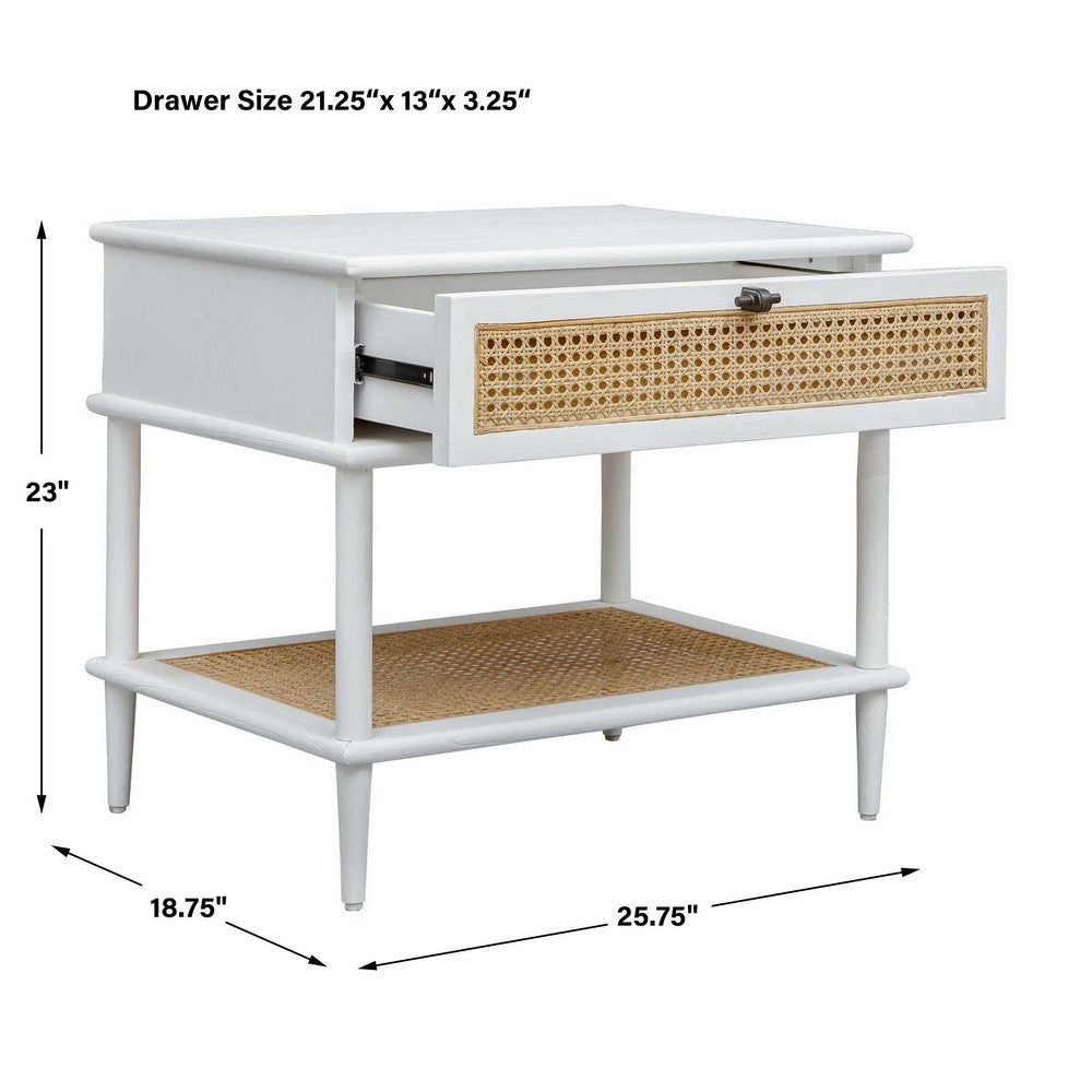 Uttermost Coast White Rattan Side Table