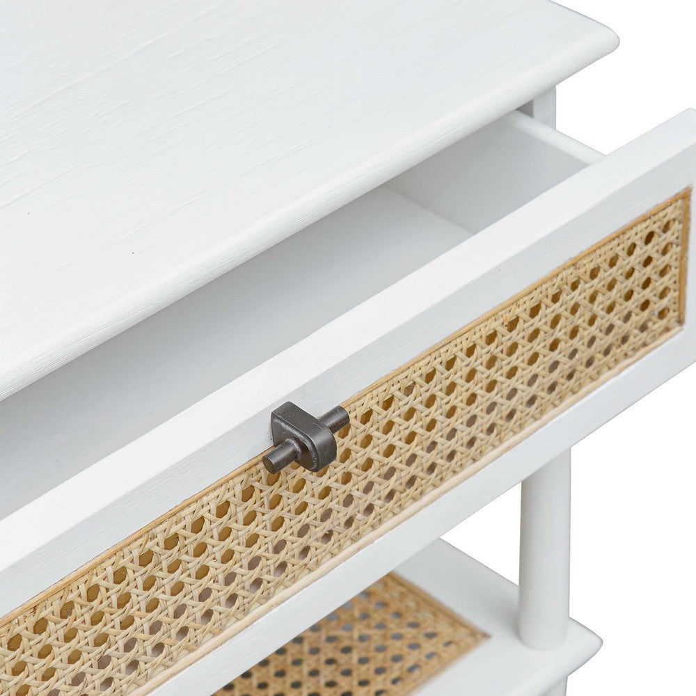 Uttermost Coast White Rattan Side Table