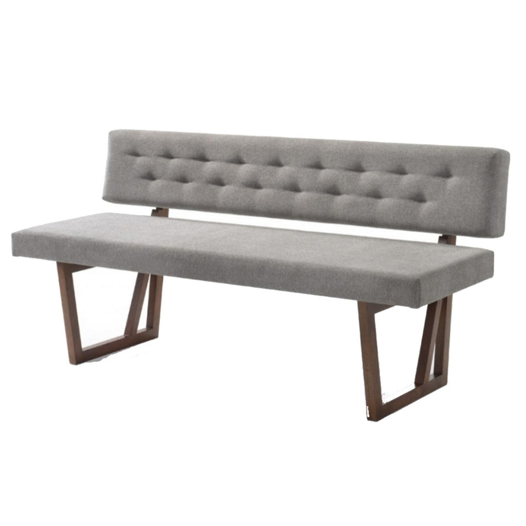 Fabric Upholstered Dining Bench with Rubber Wood Feet Gray and Walnut Brown VIG-VGMAMI-746-GRY