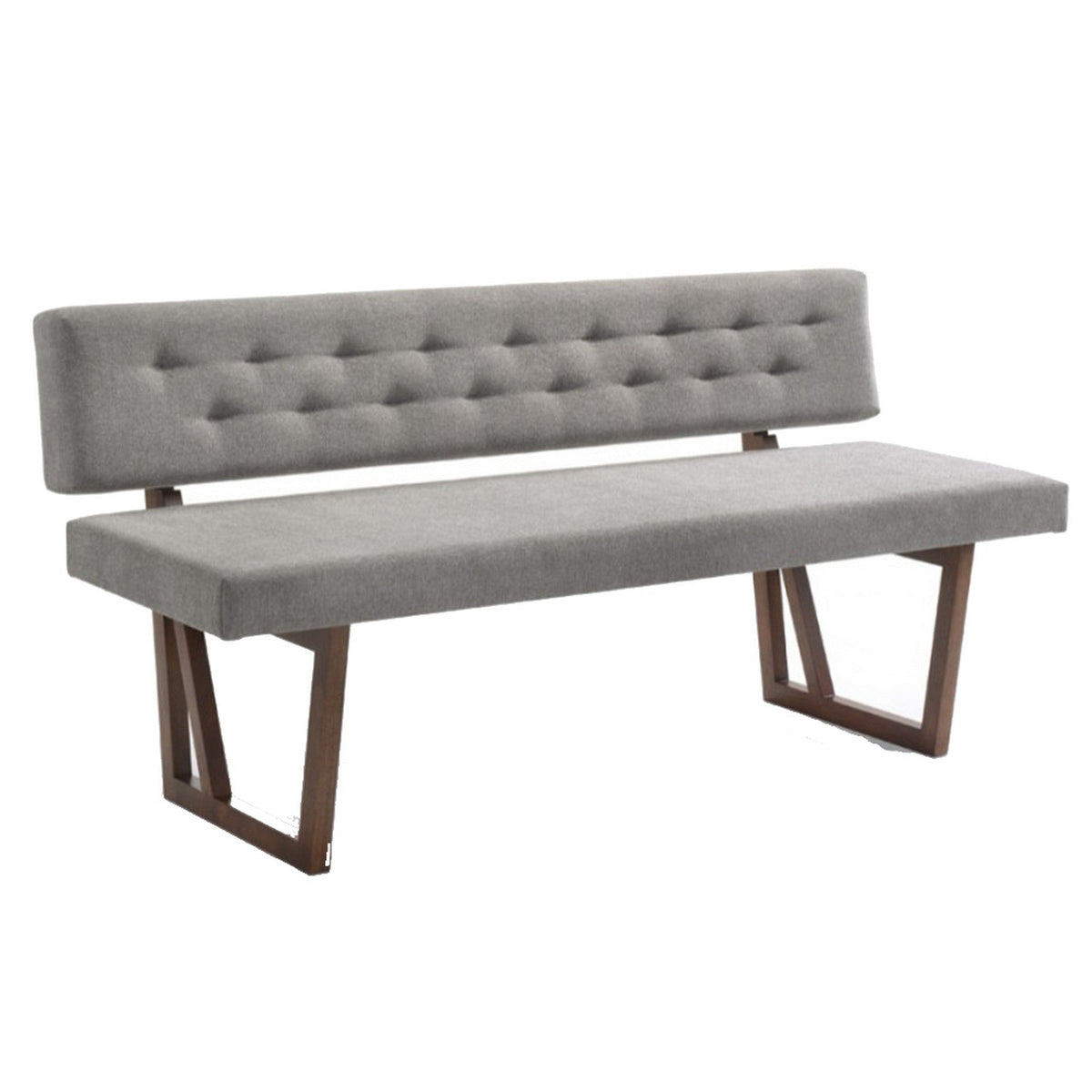 Dining Bench | Fabric Upholstery | Rubber Wood Feet | Gray & Walnut Brown