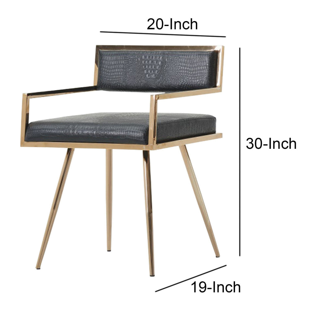 Leatherette Upholstered Metal Dining Chair with Splayed Legs, Black and Gold