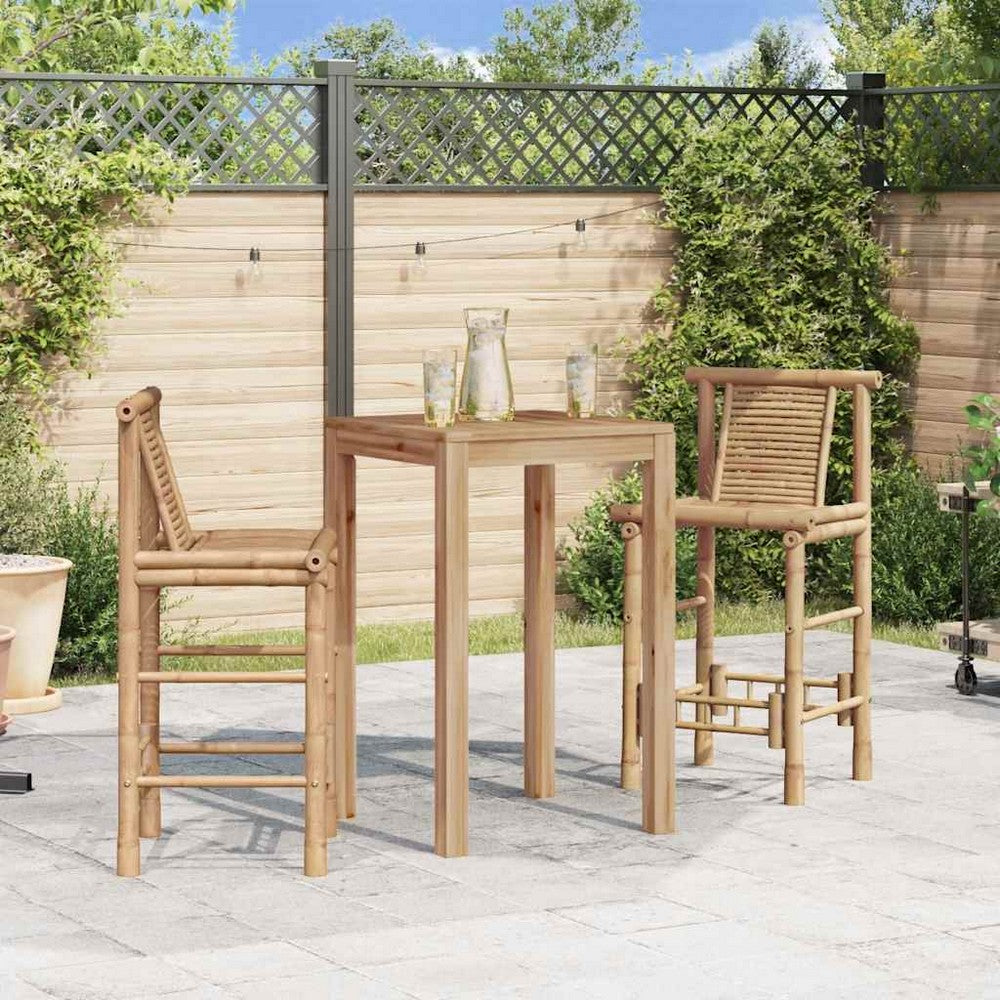 Blake Outdoor Barstool Chairs | Set of 2 | Weatherproof Natural Finish Bamboo