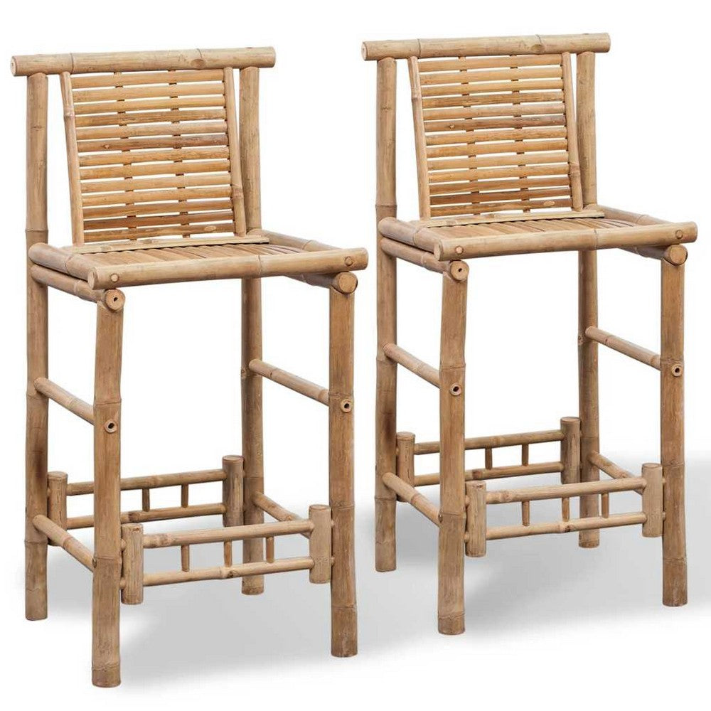 Blake Outdoor Barstool Chairs | Set of 2 | Weatherproof Natural Finish Bamboo