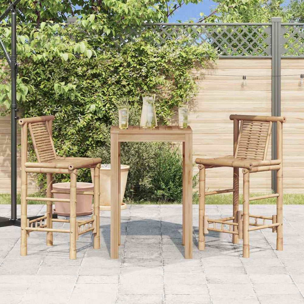 Blake Outdoor Barstool Chairs | Set of 2 | Weatherproof Natural Finish Bamboo