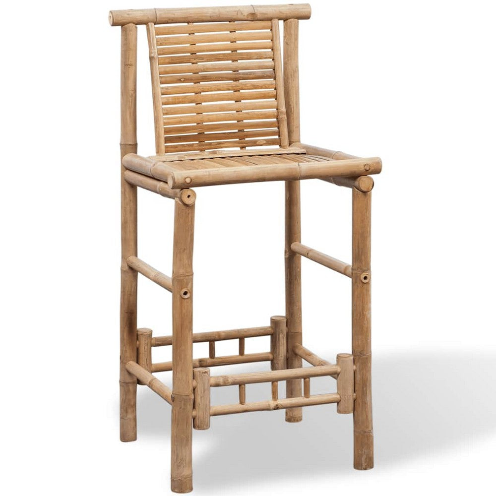 Blake Outdoor Barstool Chairs | Set of 2 | Weatherproof Natural Finish Bamboo
