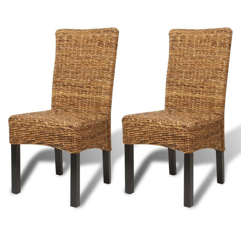 Dyna Dining Chair Set of 2 | Brown Abaca Woven Design | Solid Mango Wood
