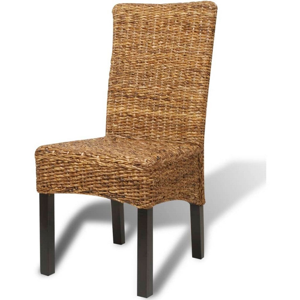 Dyna Dining Chair Set of 2 | Brown Abaca Woven Design | Solid Mango Wood