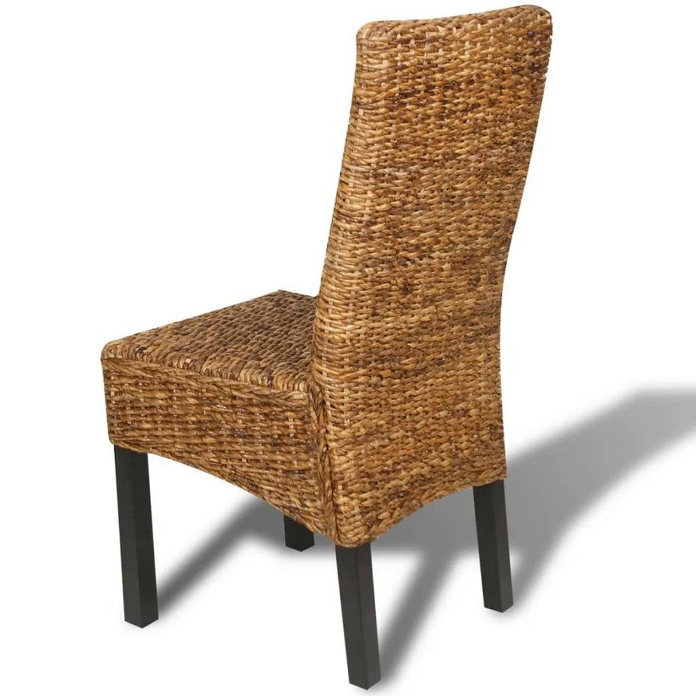 Dyna Dining Chair Set of 2 | Brown Abaca Woven Design | Solid Mango Wood