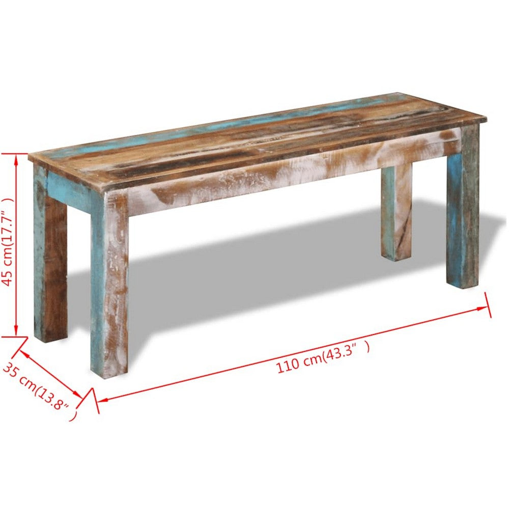 Siena Outdoor Rectangular Rustic Bench | Multicolour Reclaimed Wood 43"