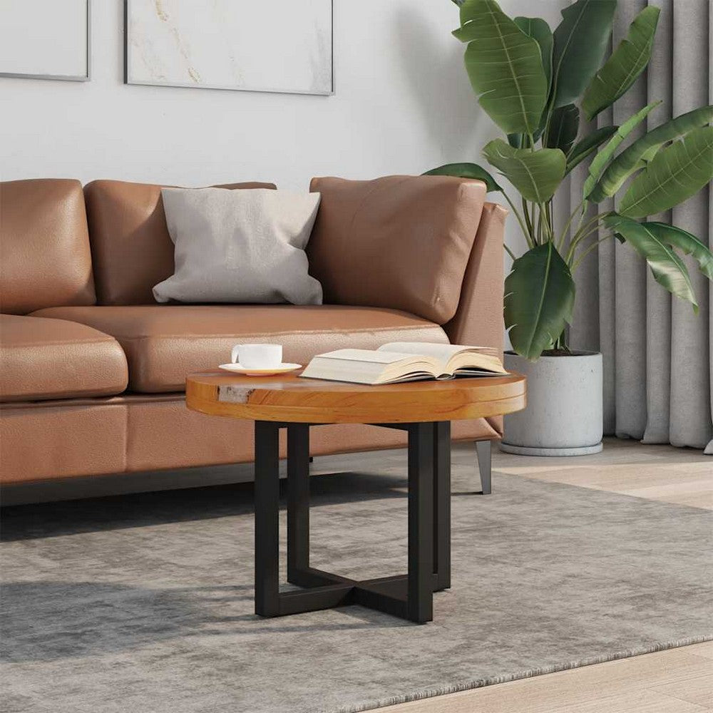 Carla Round Coffee Table with Black Metal Base | Teak & Mango Wood 24"