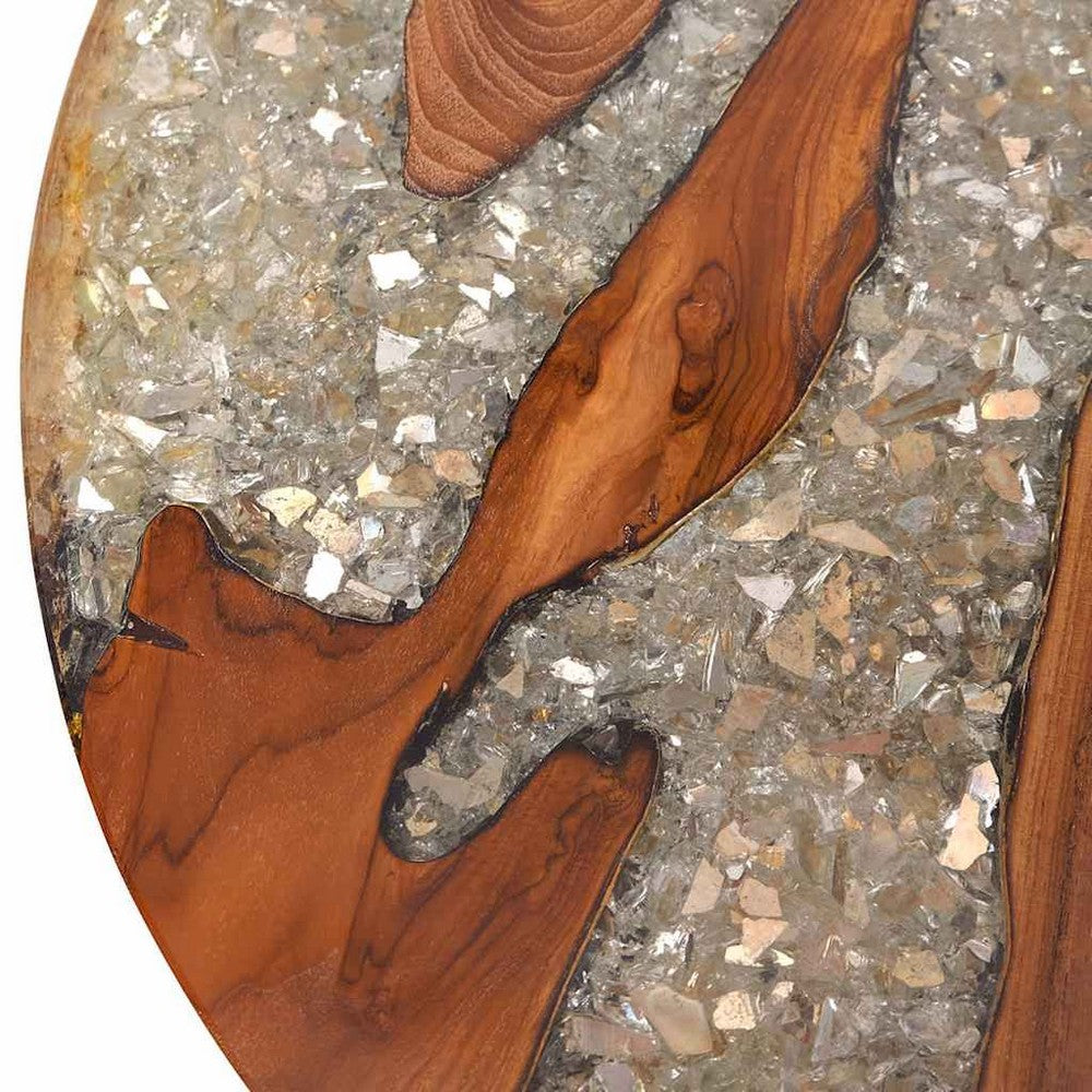 Carla Round Coffee Table with Black Metal Base | Teak & Mango Wood 24"
