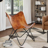 Ricky Vintage Butterfly Chair | Black Open Metal Frame | Brown Leather