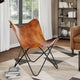 Ricky Vintage Butterfly Chair | Black Open Metal Frame | Brown Leather