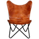 Ricky Vintage Butterfly Chair | Black Open Metal Frame | Brown Leather