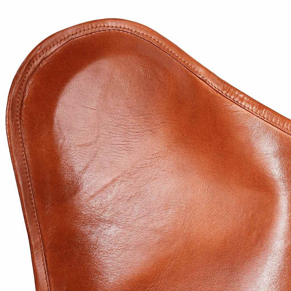 Ricky Vintage Butterfly Chair | Black Open Metal Frame | Brown Leather