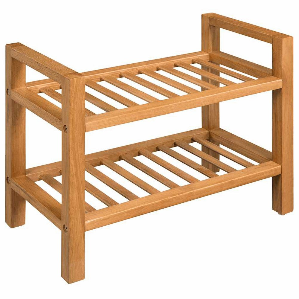 vidaXL Shoe Rack with 2 Shelves Solid Oak Wood 19.7"x10.6"x15.7
