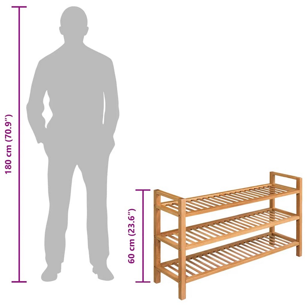 vidaXL Shoe Rack with 3 Shelves Solid Oak Wood 39.4"x10.6"x23.6