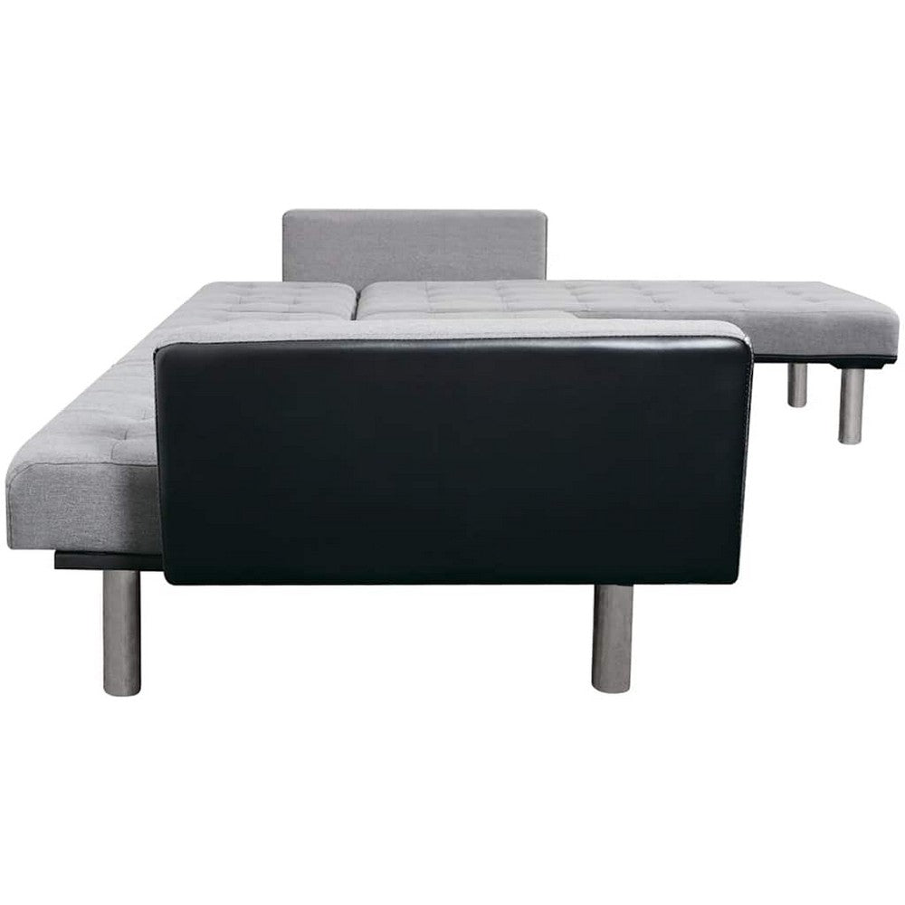 vidaXL L-shaped Sofa Bed Fabric Black and Gray