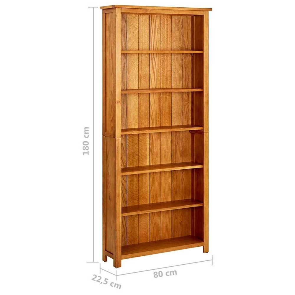 vidaXL 6-Tier Bookcase 31.5"x8.9"x70.9" Solid Oak Wood
