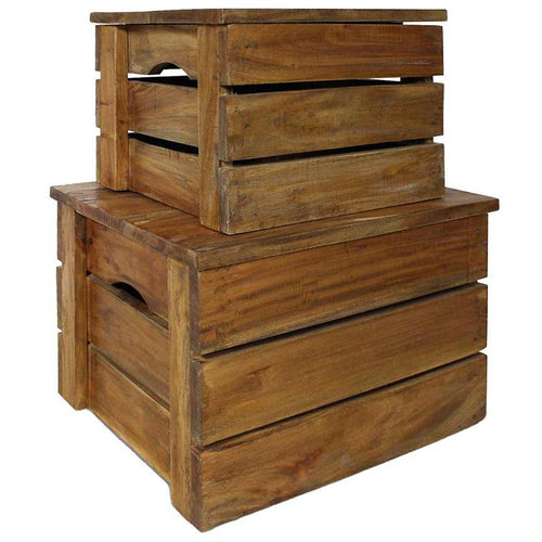 vidaXL Storage Crate Set 2 Pieces Solid Mahogany Wood