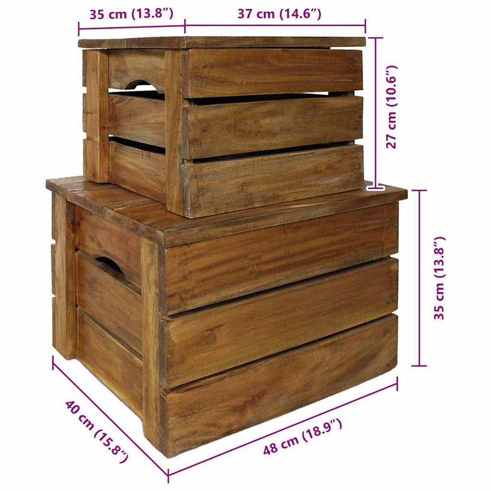 vidaXL Storage Crate Set 2 Pieces Solid Mahogany Wood