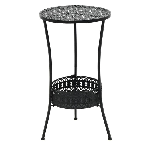 Tyler Round Bistro Table with Lattice Design | Lower Shelf | Black Metal 16"