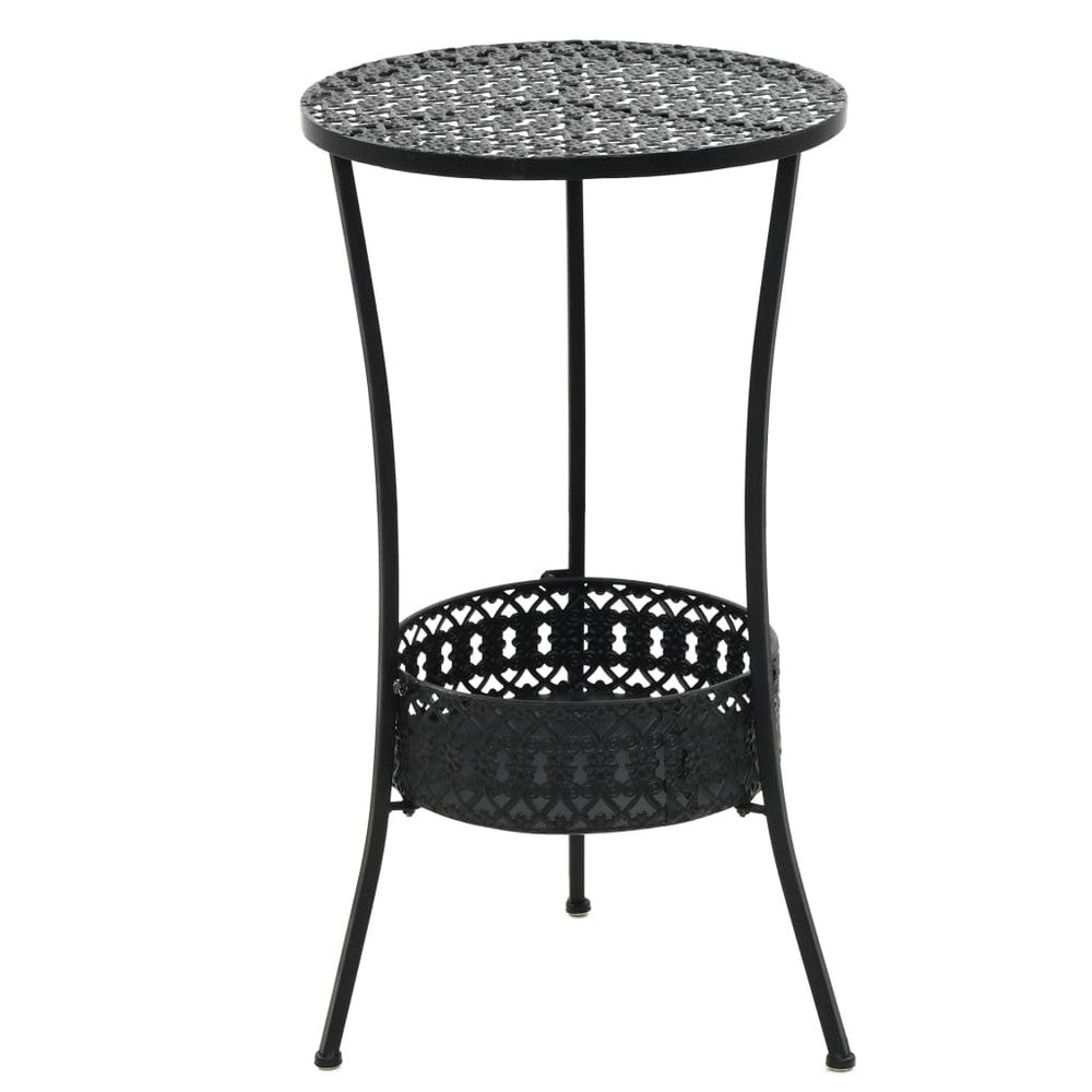 Tyler Round Bistro Table with Lattice Design | Lower Shelf | Black Metal 16"