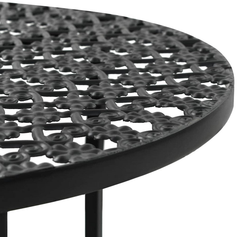 Tyler Round Bistro Table with Lattice Design | Lower Shelf | Black Metal 16"