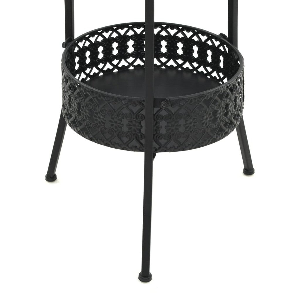 Tyler Round Bistro Table with Lattice Design | Lower Shelf | Black Metal 16"