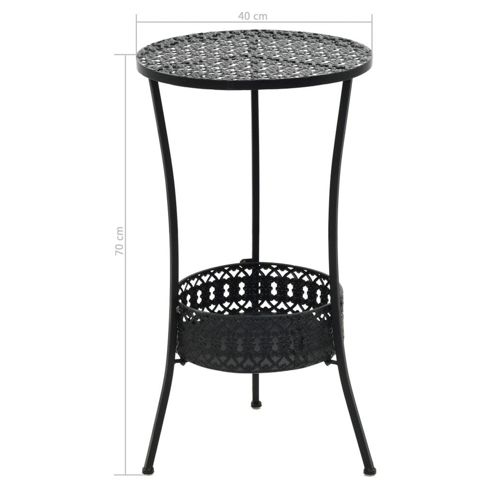 Tyler Round Bistro Table with Lattice Design | Lower Shelf | Black Metal 16"