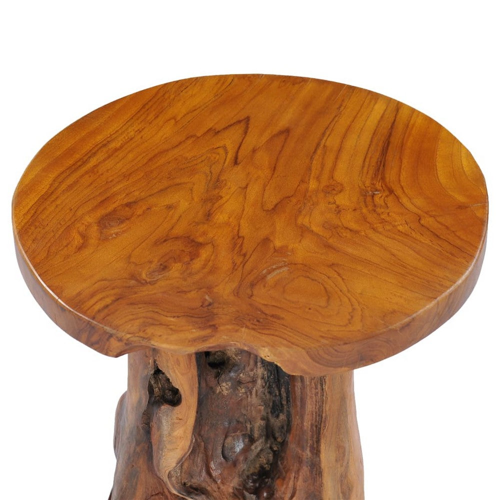 Vera Round Coffee Table with Pedestal Base | Natural Solid Teak Wood 16"