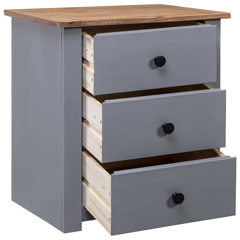 Drew Bedside Cabinet with 3 Drawers | Gray Solid Pine Wood 23"