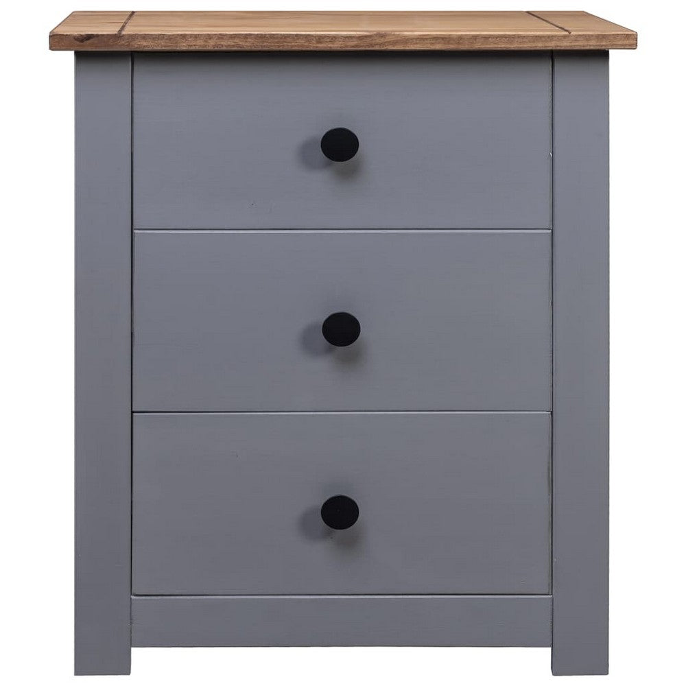 Drew Bedside Cabinet with 3 Drawers | Gray Solid Pine Wood 23"