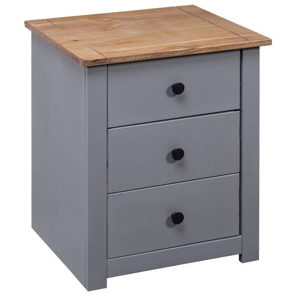 Drew Bedside Cabinet with 3 Drawers | Gray Solid Pine Wood 23"