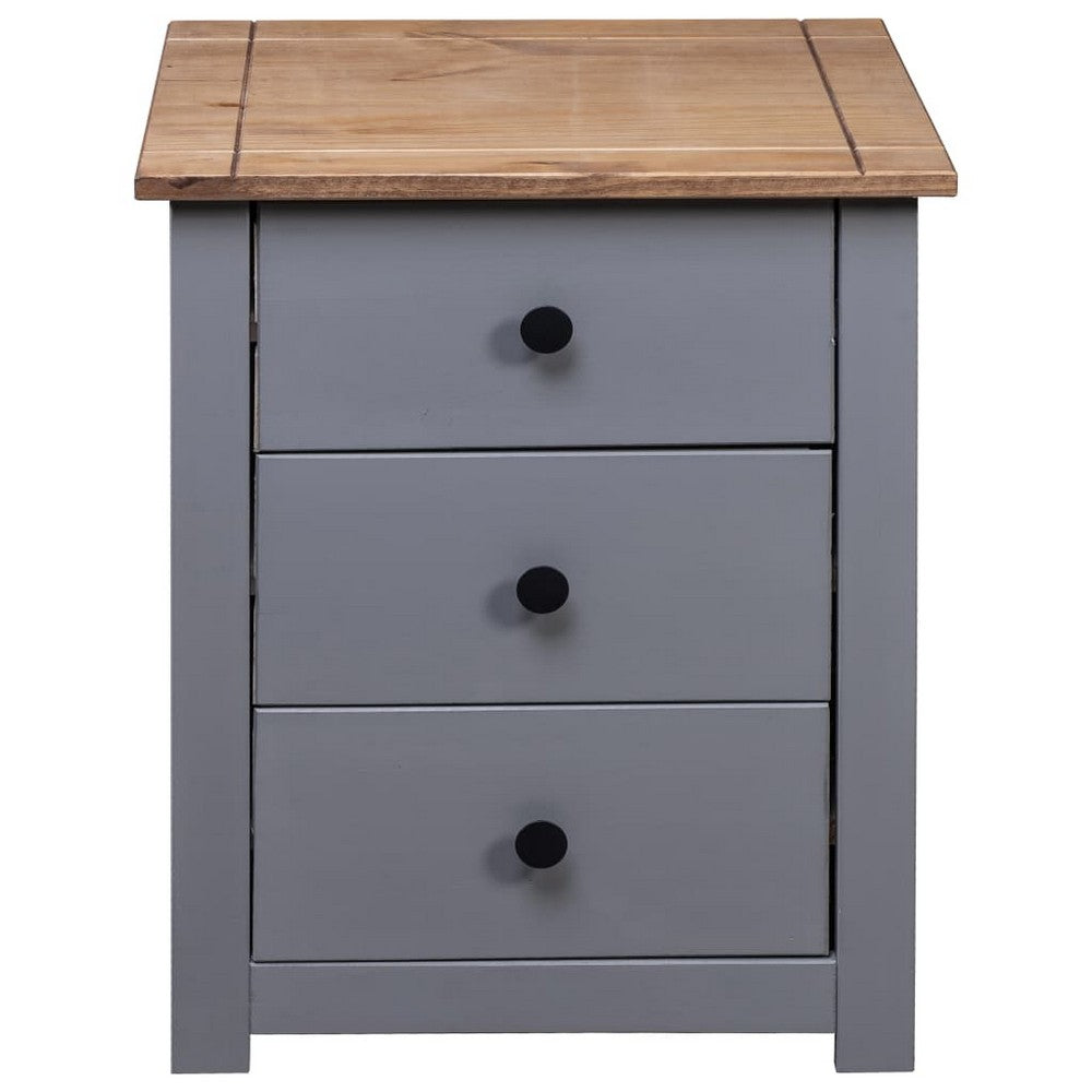 Drew Bedside Cabinet with 3 Drawers | Gray Solid Pine Wood 23"
