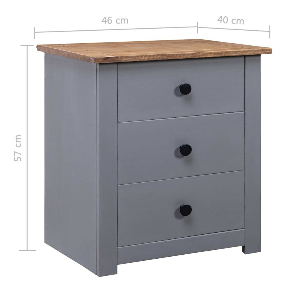 Drew Bedside Cabinet with 3 Drawers | Gray Solid Pine Wood 23"