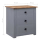 Drew Bedside Cabinet with 3 Drawers | Gray Solid Pine Wood 23"