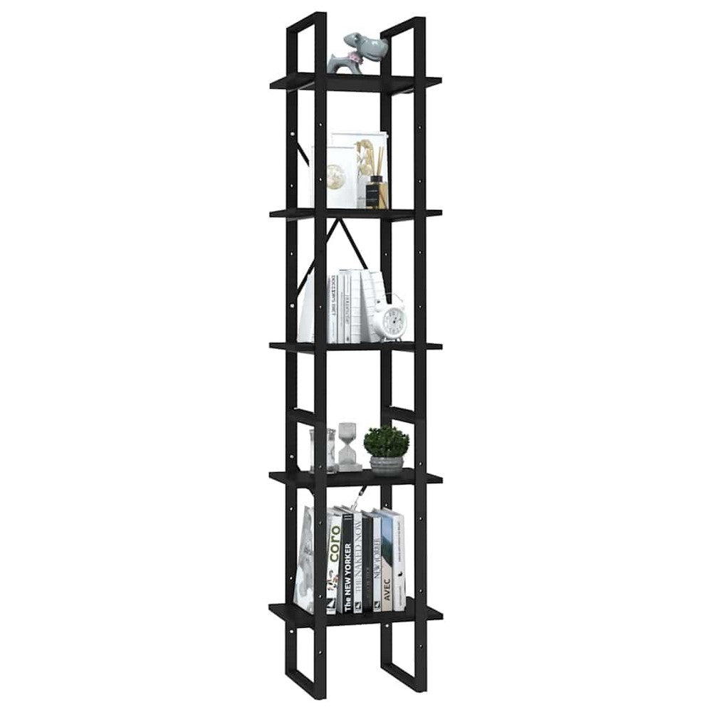 vidaXL 5-Tier Book Cabinet Black 15.7"x11.8"x68.9" Engineered Wood