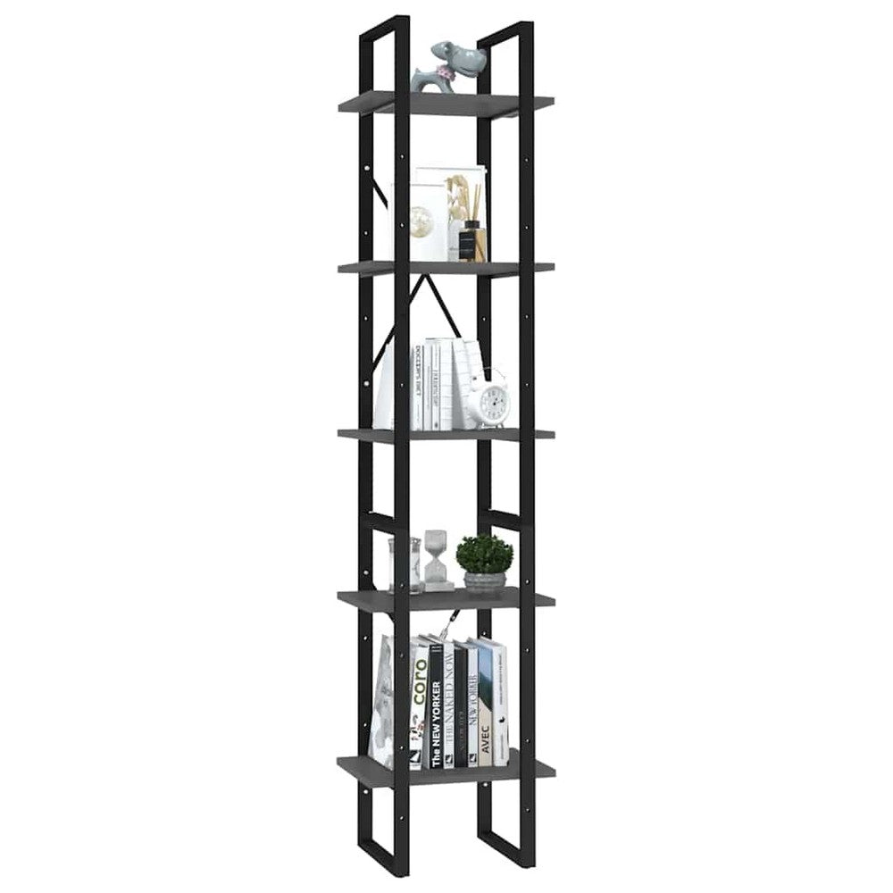 vidaXL 5-Tier Book Cabinet Gray 15.7"x11.8"x68.9" Engineered Wood