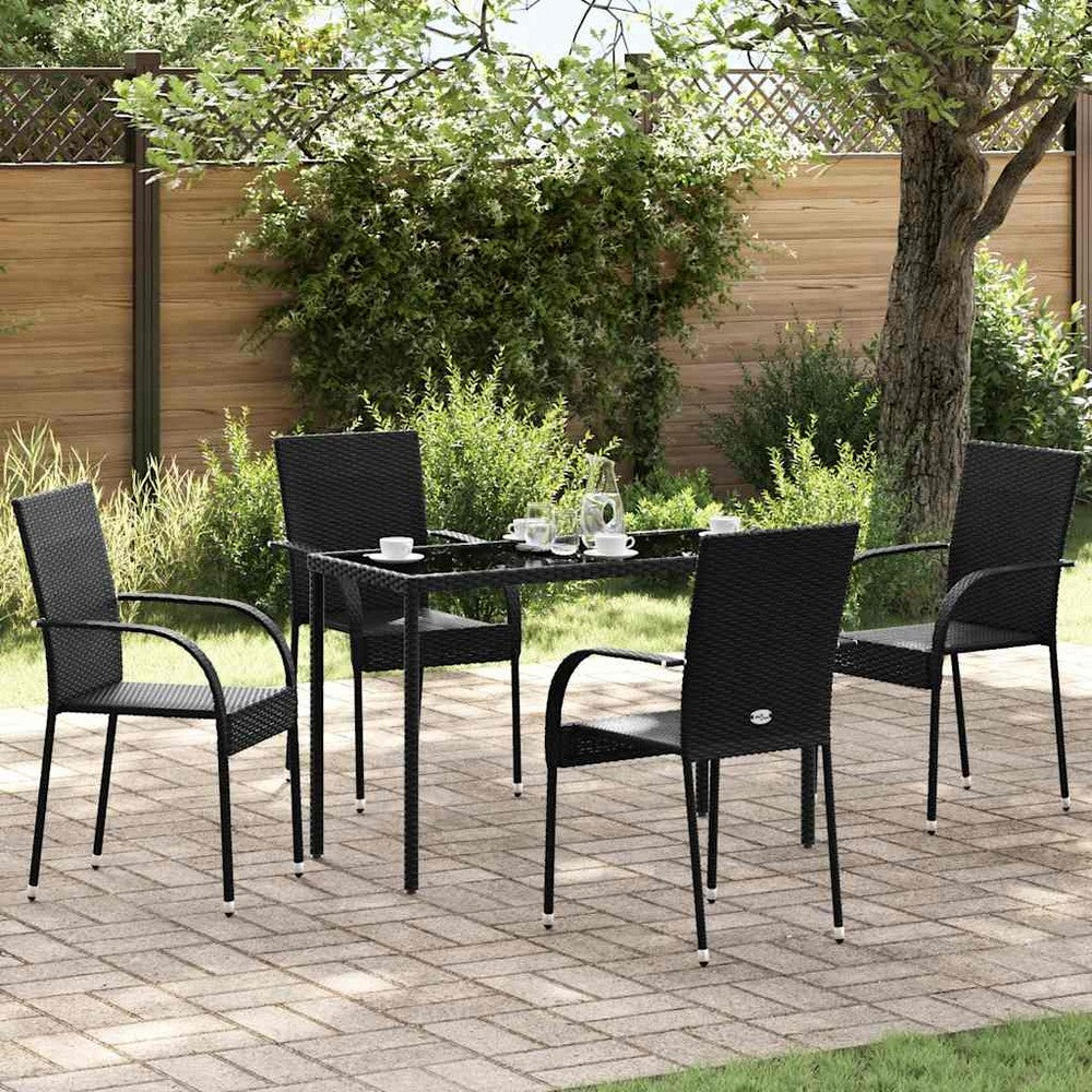 Jeff Outdoor Dining Chair with Steel Frame | Set of 4 | Black Rattan