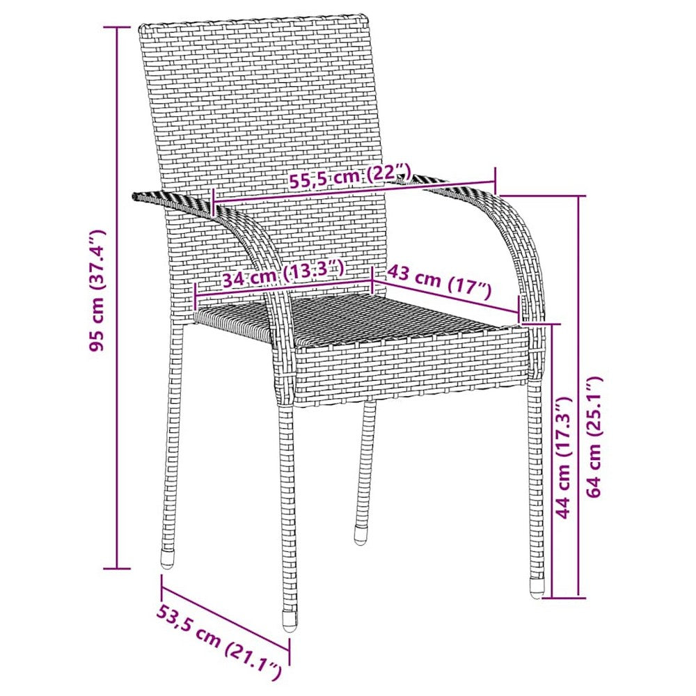 Jeff Outdoor Dining Chair with Steel Frame | Set of 4 | Black Rattan