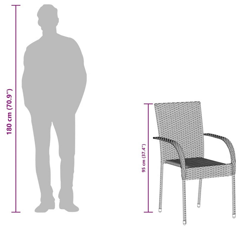 Jeff Outdoor Dining Chair with Steel Frame | Set of 4 | Black Rattan