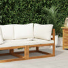 Dylan Outdoor Modular Corner Chair| Cream Fabric | Brown Acacia Wood 28"