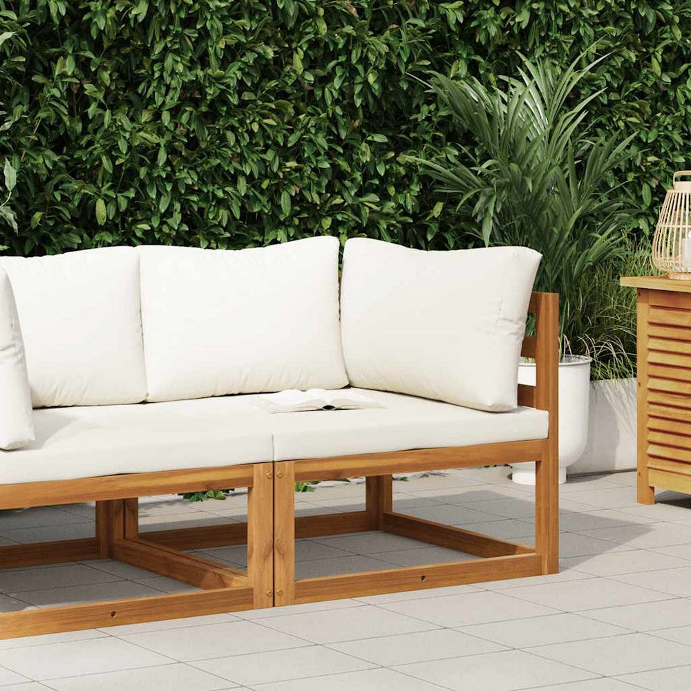Dylan Outdoor Modular Corner Chair| Cream Fabric | Brown Acacia Wood 28"