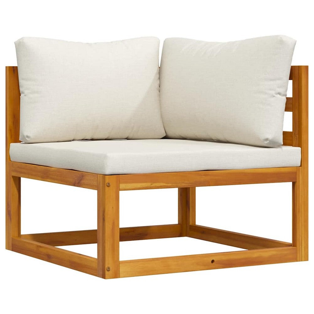 Dylan Outdoor Modular Corner Chair| Cream Fabric | Brown Acacia Wood 28"